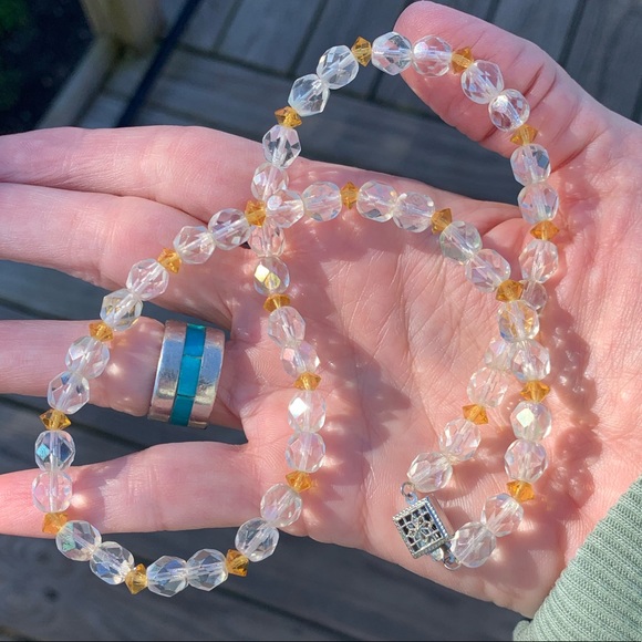 Art Deco Signed Glass Signed Sterling Necklace - Picture 2 of 4